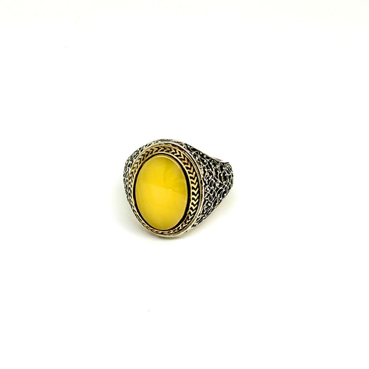 Milky Color Baltic Amber Sterling Silver Men's Ring