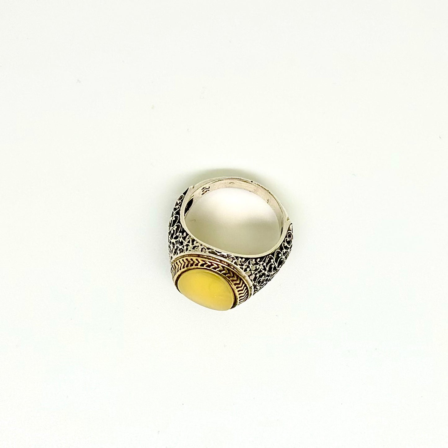 Milky Color Baltic Amber Sterling Silver Men's Ring