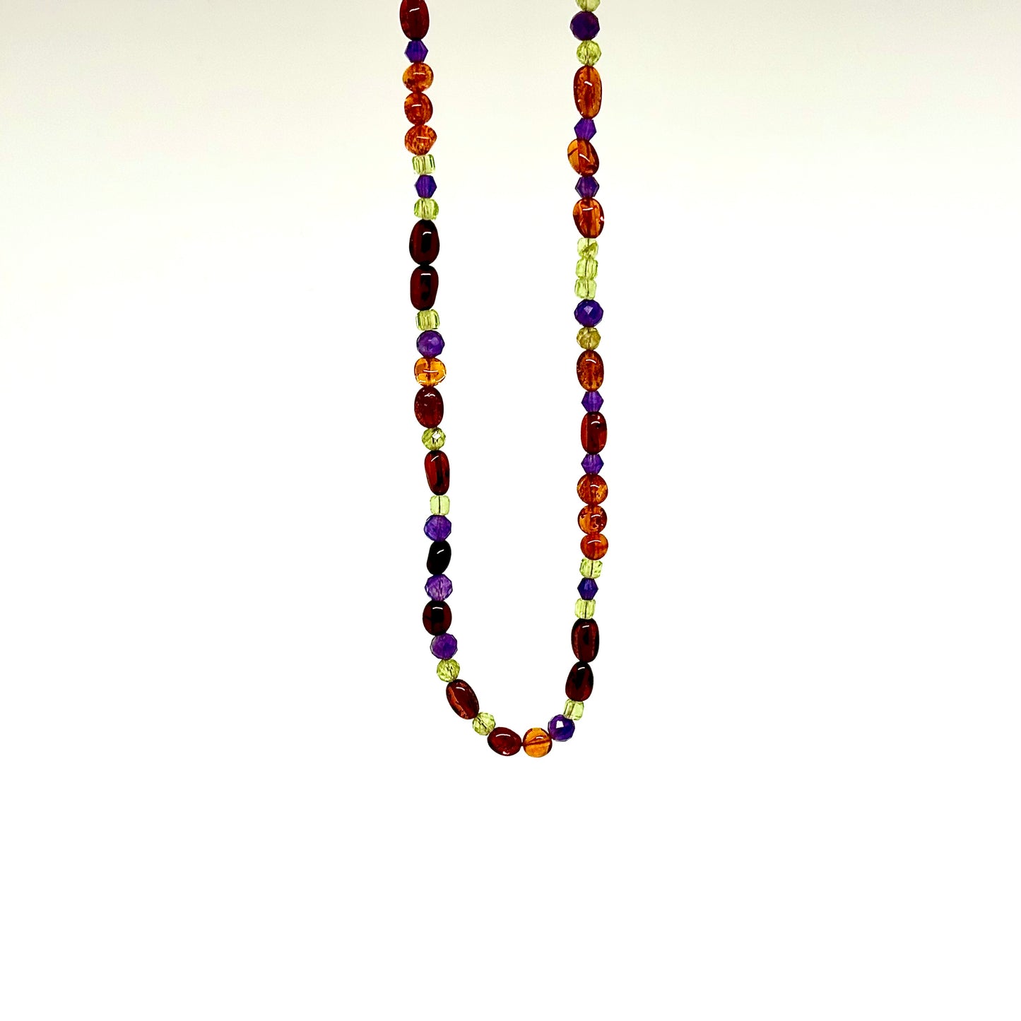 Handmade One of a Kind Multi Color Baltic Amber, Peridot and Amethyst Bead Necklace