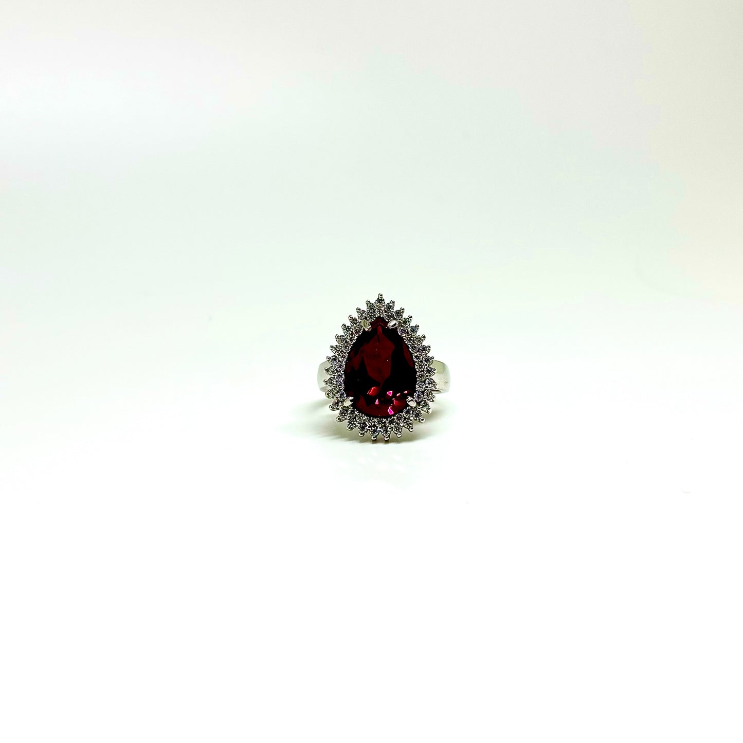 Red and Clear Cubic Zirconia Sterling Silver Ring