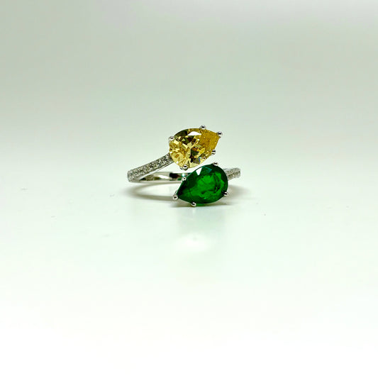 Yellow and Green Cubic Zirconia Sterling Silver Ring