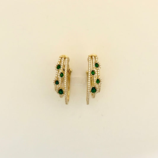 Green and Clear Gold Plated Cubic Zirconia Loop Earrings