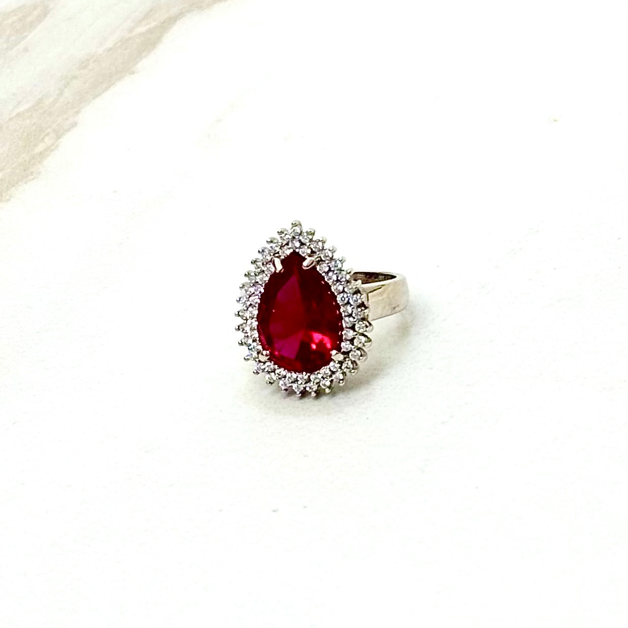 Red and Clear Cubic Zirconia Sterling Silver Ring