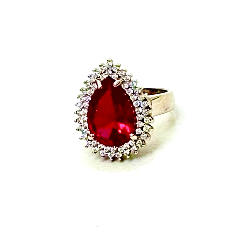 Red and Clear Cubic Zirconia Sterling Silver Ring