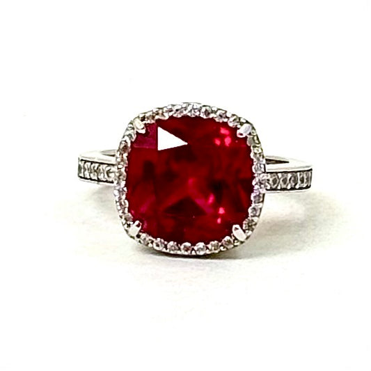 Red and Clear Cubic Zirconia Sterling Silver Ring