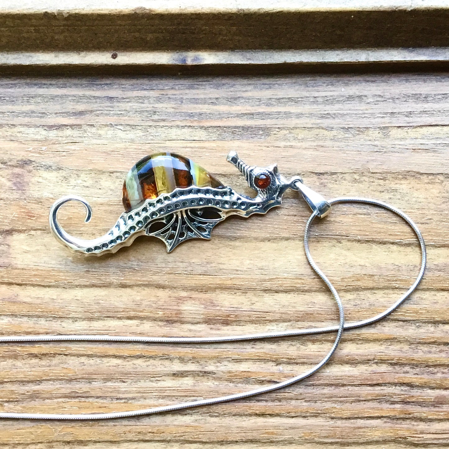 Handmade Baltic Amber Seahorse Pendant Necklace