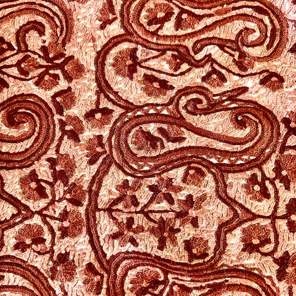 Shawl - Woolen Shawl Ivory Color with Brown Hand Embroidery