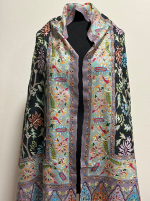 Luna Kalamkaari Multi Color Print on Black Shawl