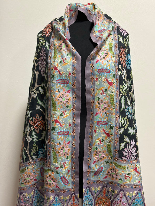 Luna Kalamkaari Multi Color Print on Black Shawl