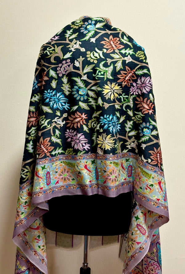 Luna Kalamkaari Multi Color Print on Black Shawl