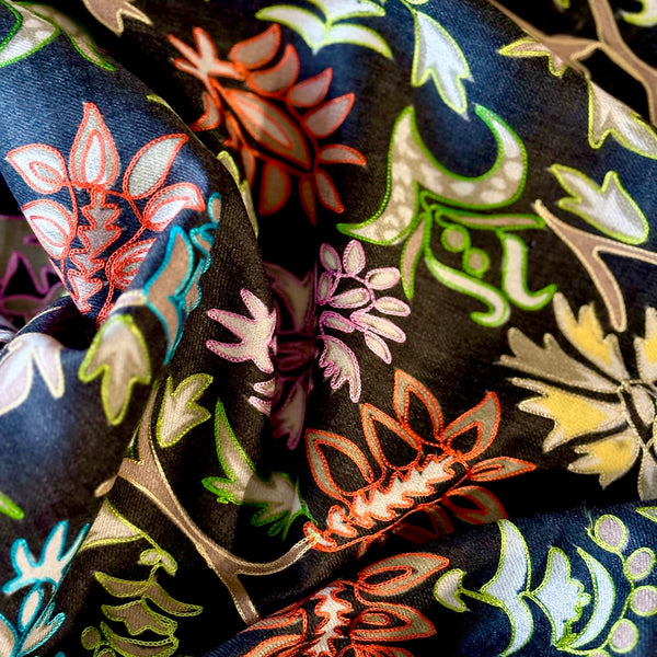 Luna Kalamkaari Multi Color Print on Black Shawl