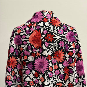 Shawl - Flower Meadow - Black Color Woolen Shawl with multi-color Aari embroidery
