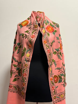 Shawl - Peachy Wool Embroidered Kashmiri Shawl