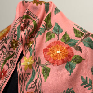 Shawl - Peachy Wool Embroidered Kashmiri Shawl
