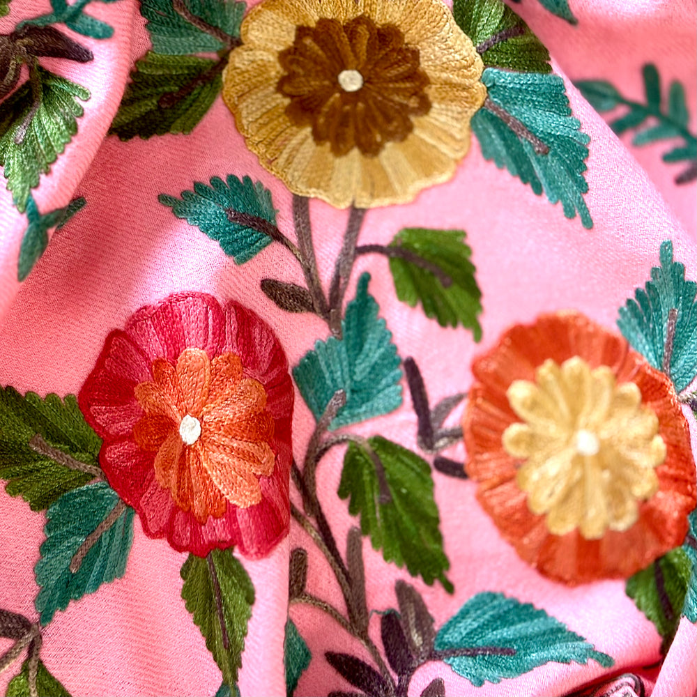 Shawl - Peachy Wool Embroidered Kashmiri Shawl
