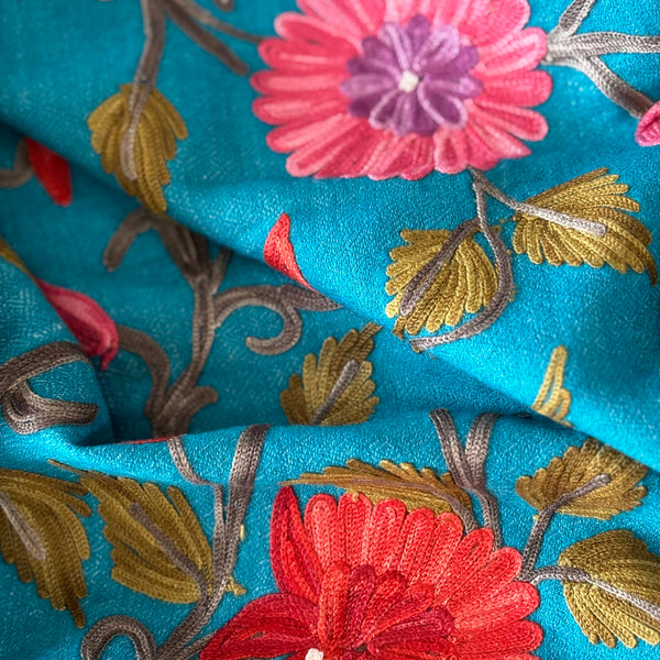 Shawl - Turquoise Dream Wool Embroidered Kashmiri Shawl