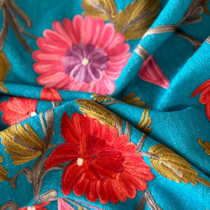Shawl - Turquoise Dream Wool Embroidered Kashmiri Shawl