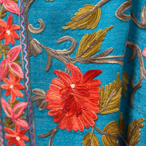 Shawl - Turquoise Dream Wool Embroidered Kashmiri Shawl