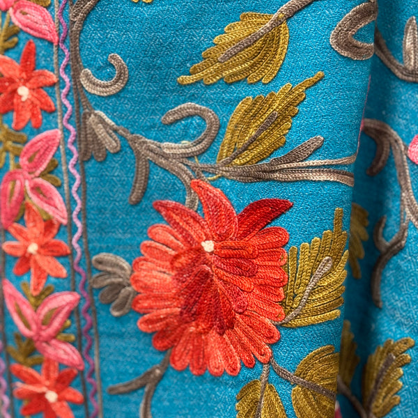 Shawl - Turquoise Dream Wool Embroidered Kashmiri Shawl