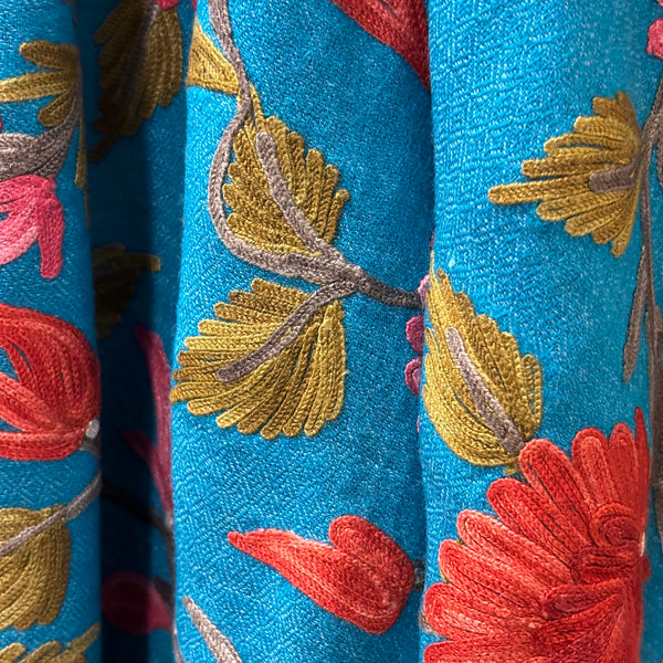 Shawl - Turquoise Dream Wool Embroidered Kashmiri Shawl