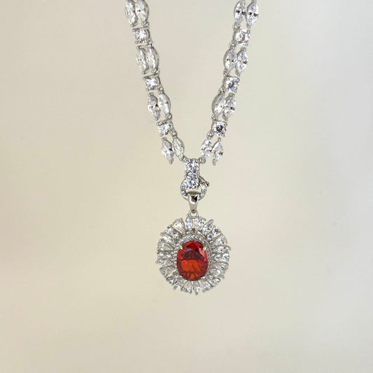 Ruby Red and Clear CZ Necklace