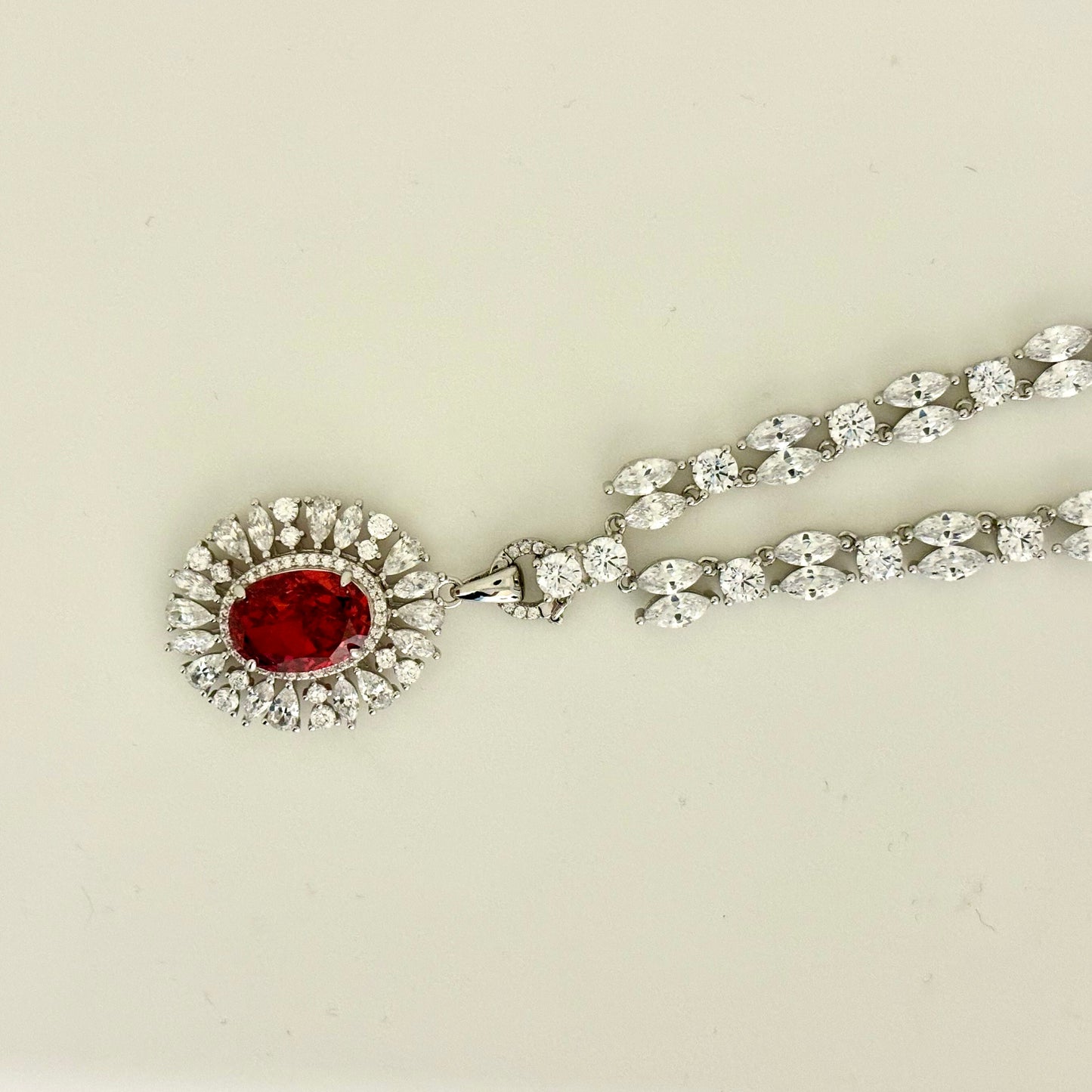 Ruby Red and Clear CZ Necklace