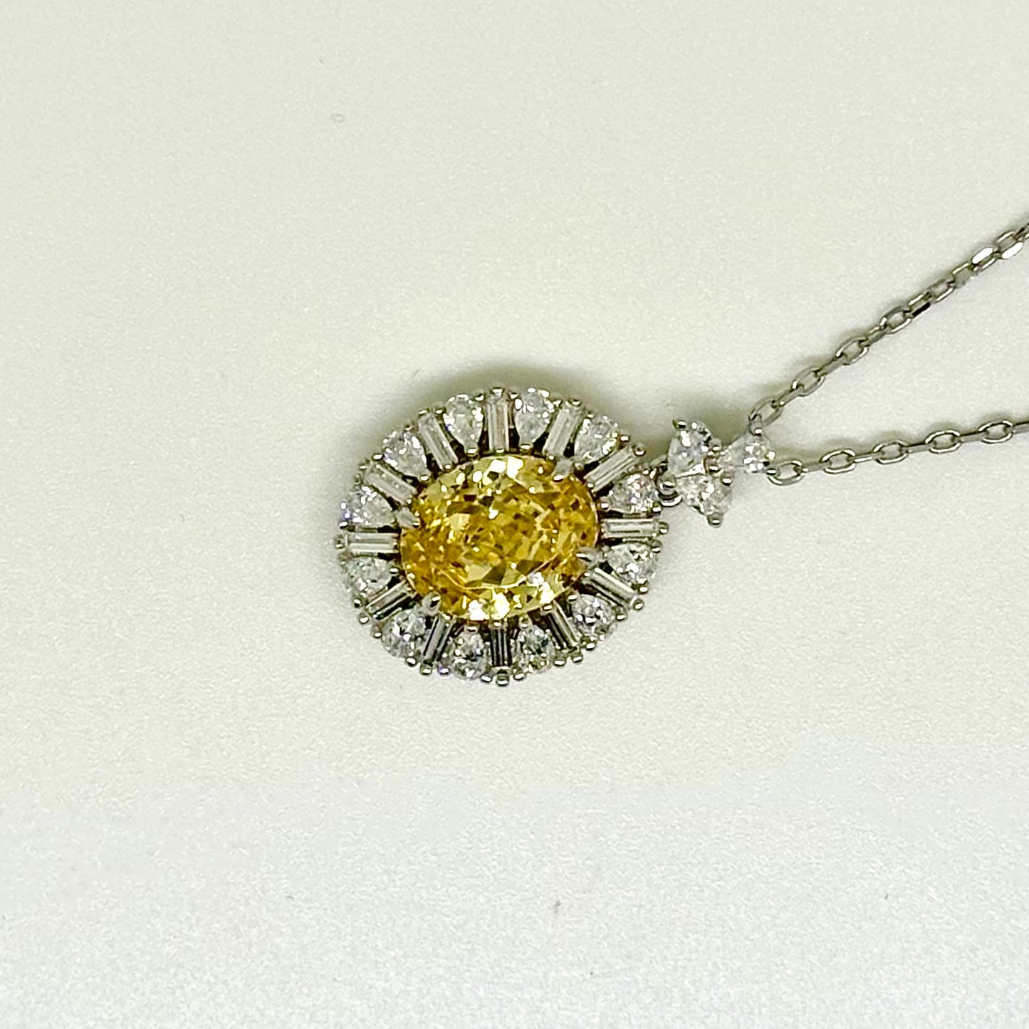 Canary Yellow and Clear CZ  Pendant Necklace
