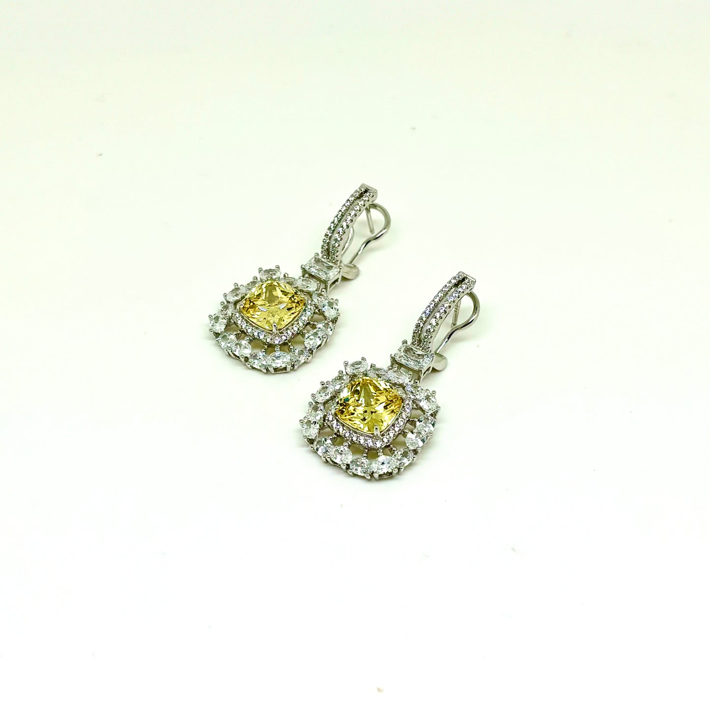 Canary Yellow and Clear Square Earrings