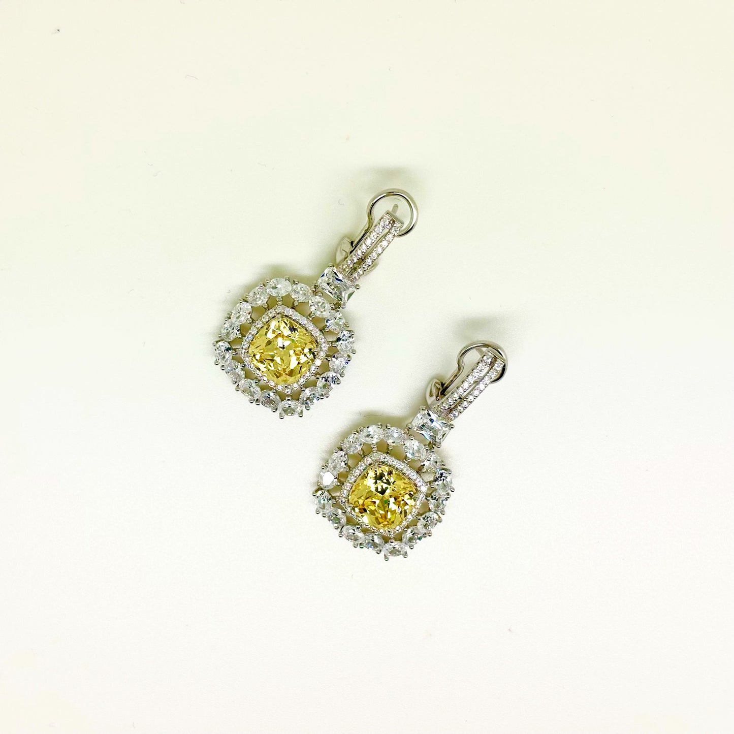 Canary Yellow and Clear Square Earrings
