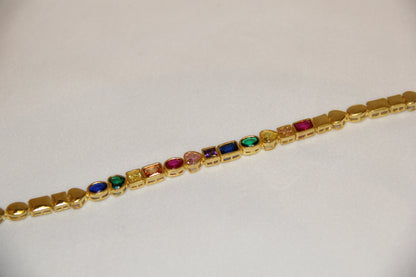 Multi Color CZ Sterling Silver Gold Plated Bracelet