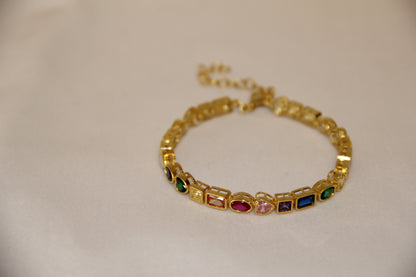 Multi Color CZ Sterling Silver Gold Plated Bracelet