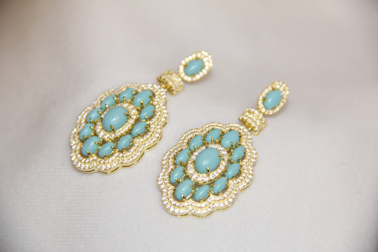 Turquoise and Cubic Zirconia Earrings in Gold Plated Sterling Silver
