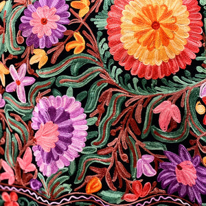 Shawl - Black Color Woolen Shawl with multi-color Aari embroidery