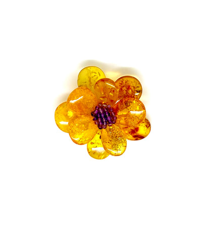 Honey Color Baltic Amber Handmade One of a Kind Flower Pin