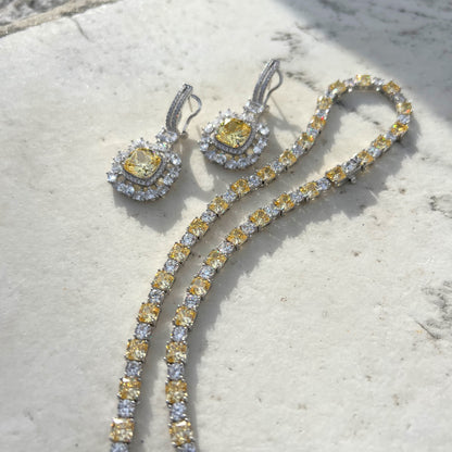 Sterling Silver Canary Yellow and Clear Cubic Zirconia Necklace