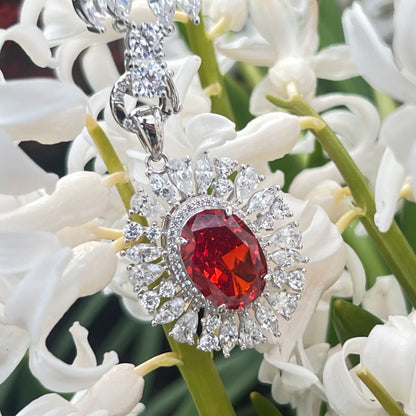 Ruby Red and Clear CZ Necklace