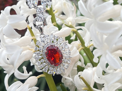 Ruby Red and Clear CZ Necklace