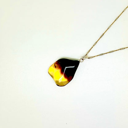 Two tone Cognac color Baltic Amber Pendant on Chain