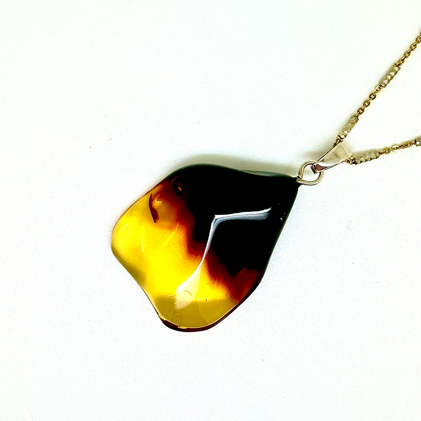 Two tone Cognac color Baltic Amber Pendant on Chain