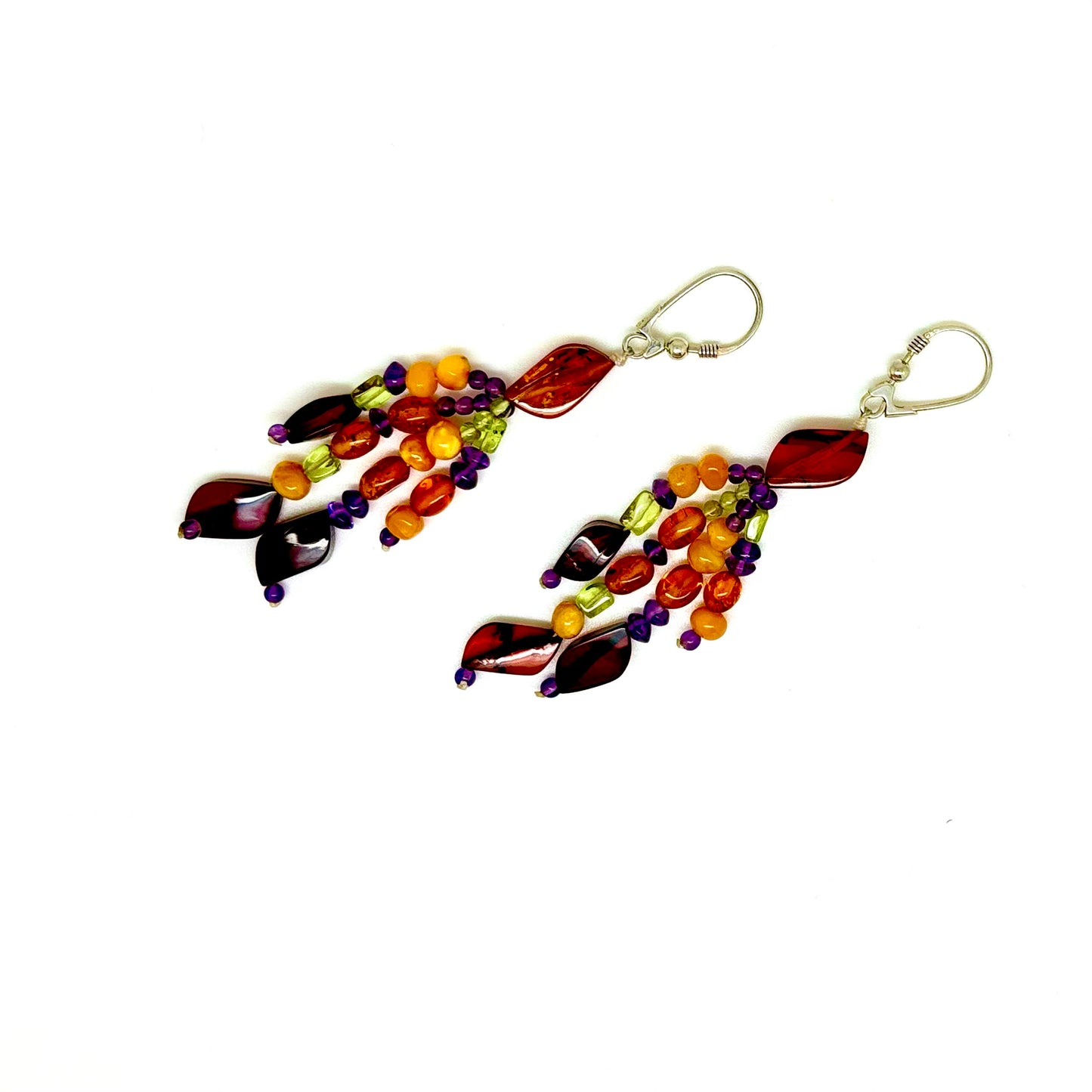 Multi Color Baltic Amber Peridot and Amethyst Bead Earrings