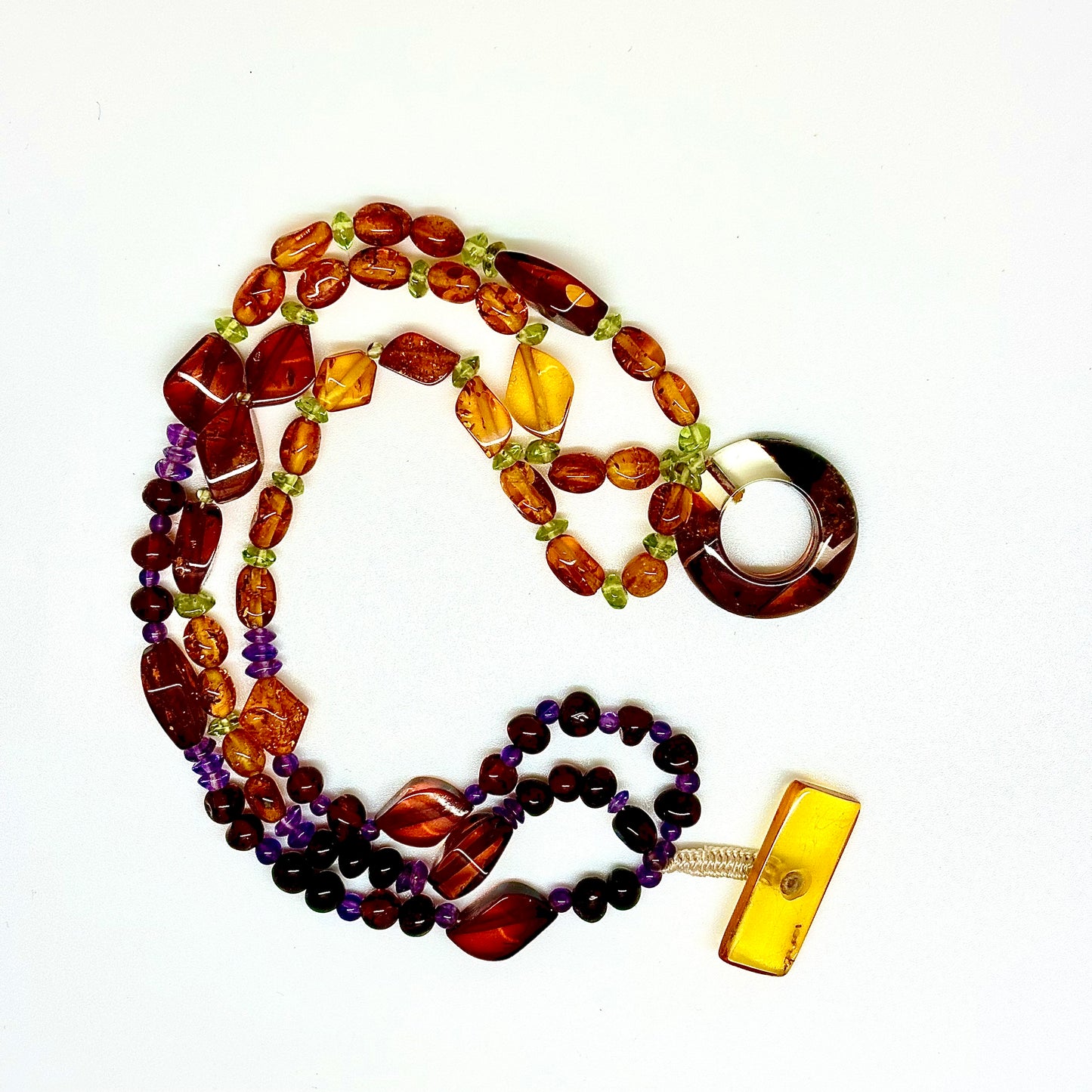 Multi Color Baltic Amber Peridot and Amethyst Beaded Bracelet