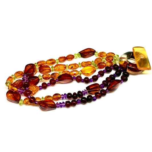 Multi Color Baltic Amber Peridot and Amethyst Beaded Bracelet