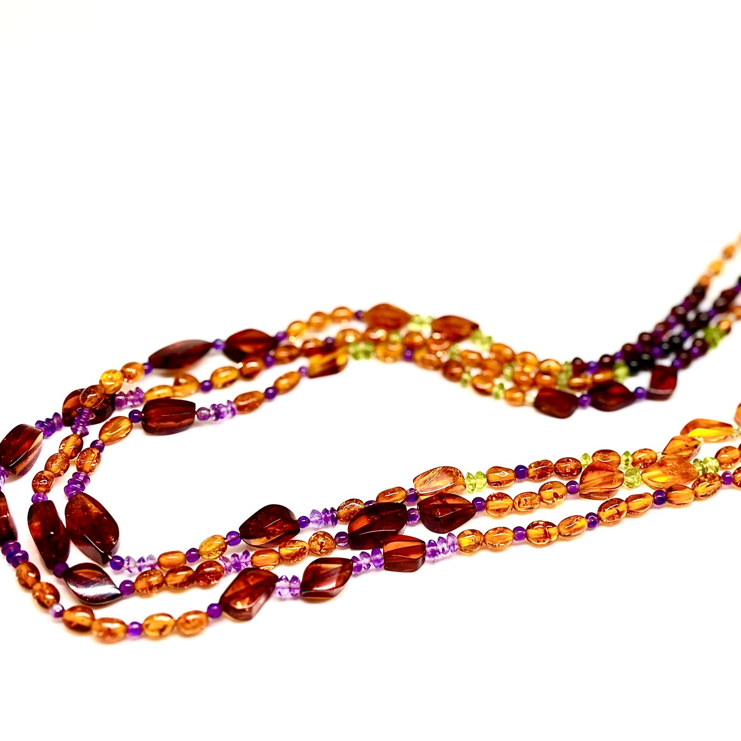 Multi color Baltic Amber Peridot and Amethyst Beaded Necklace
