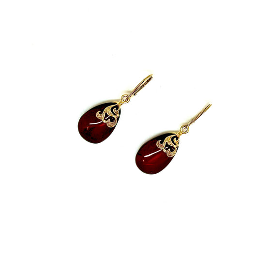 Cherry Color Baltic Amber Earrings