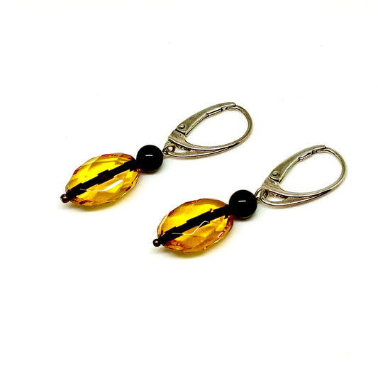 Honey Color Faceted Baltic Amber Earrings