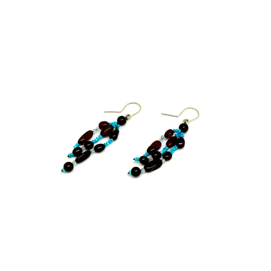 Cherry Color Baltic Amber Turquoise Bead Earrings