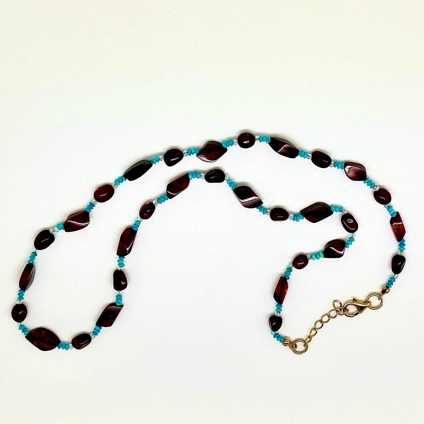Cherry Color Baltic Amber and Turquoise Necklace