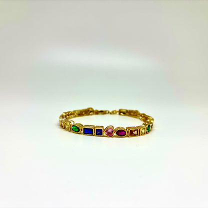 Multi Color CZ Sterling Silver Gold Plated Bracelet