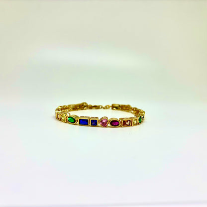 Multi Color CZ Sterling Silver Gold Plated Bracelet