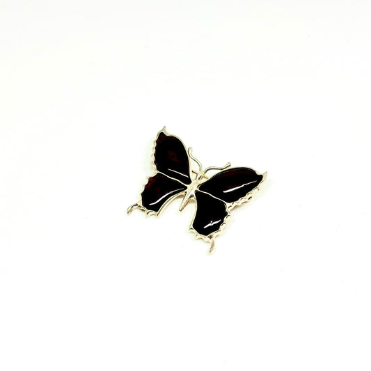 Cherry Color Baltic Amber Butterfly Pin